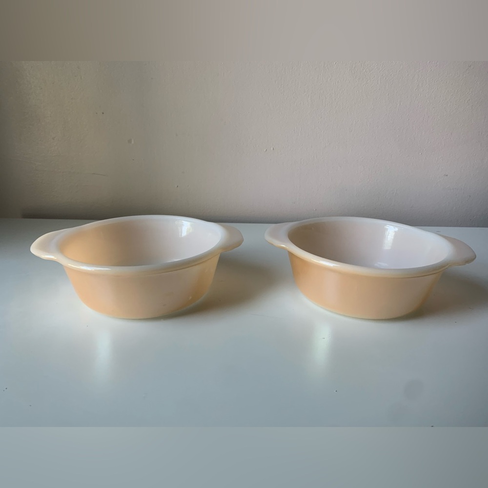 Vintage Fire King Anchor Hocking Peach Luster Ware 1 PT Casserole-Set of 2